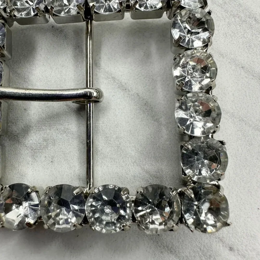 Square Rhinestone Silver Tone Belt Buckle